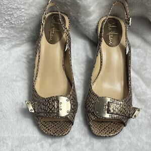 Cole Haan NIKEAIR Sling Back Heels Pumps Peep Toe Brown Snake Leather Size 6.5